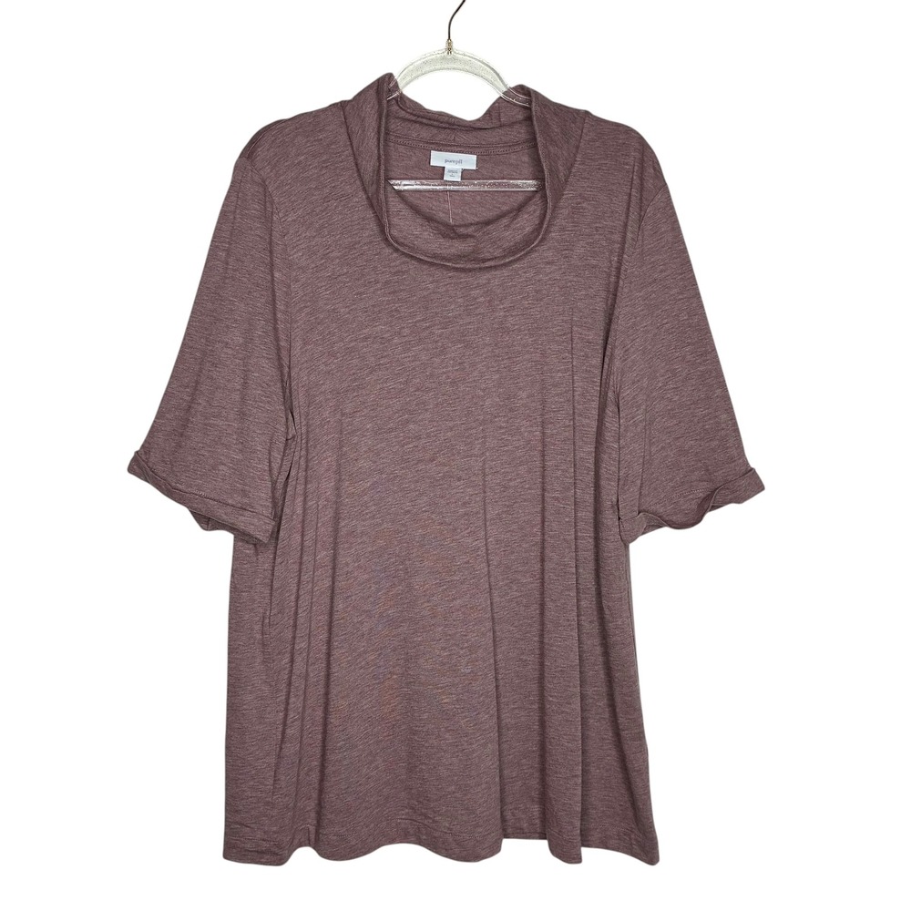 Pure Jill J. Jill Womens Large Tall Mauve Heather Cowl Neck Short Sleeve Top NEW